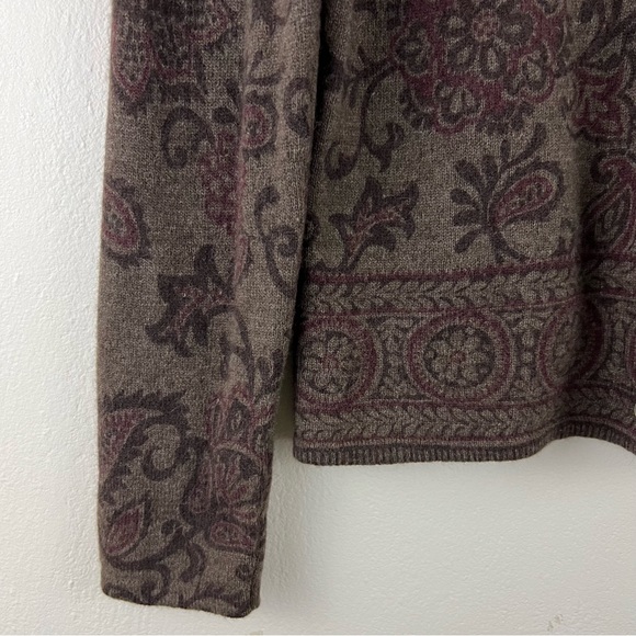 Lambswool Angora Hair Floral Paisley Natural Tones Button Down Cardigan Sweater - Picture 2 of 11